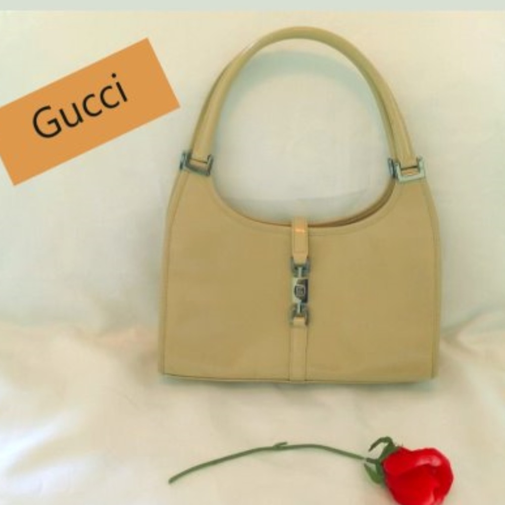 Gucci Beige Patent Leather Bardot Handbag &Dustbag